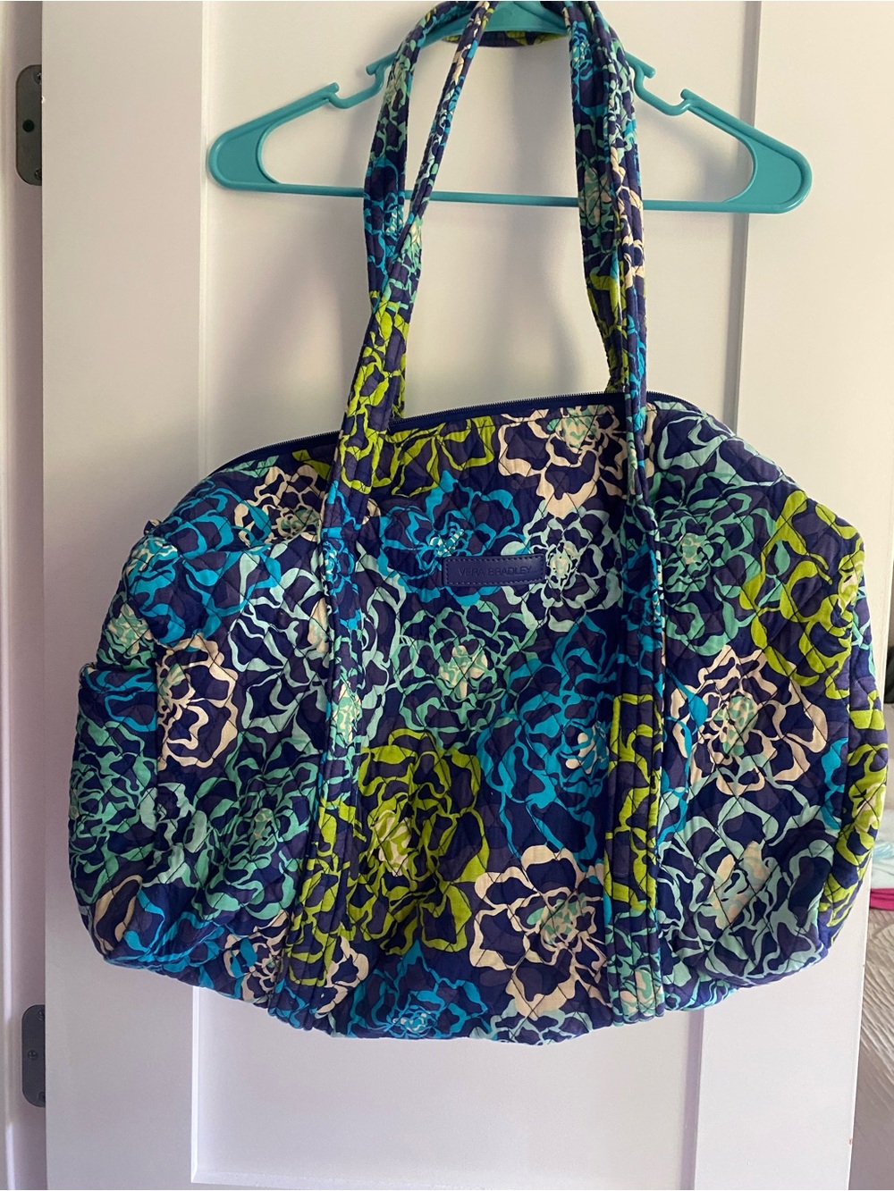 Vera Bradley Quilted Floral Tote in Navy, Teal & Lime